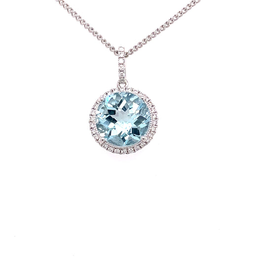 Aquamarine and Diamond Halo Style Pendant  Gardiner Brothers