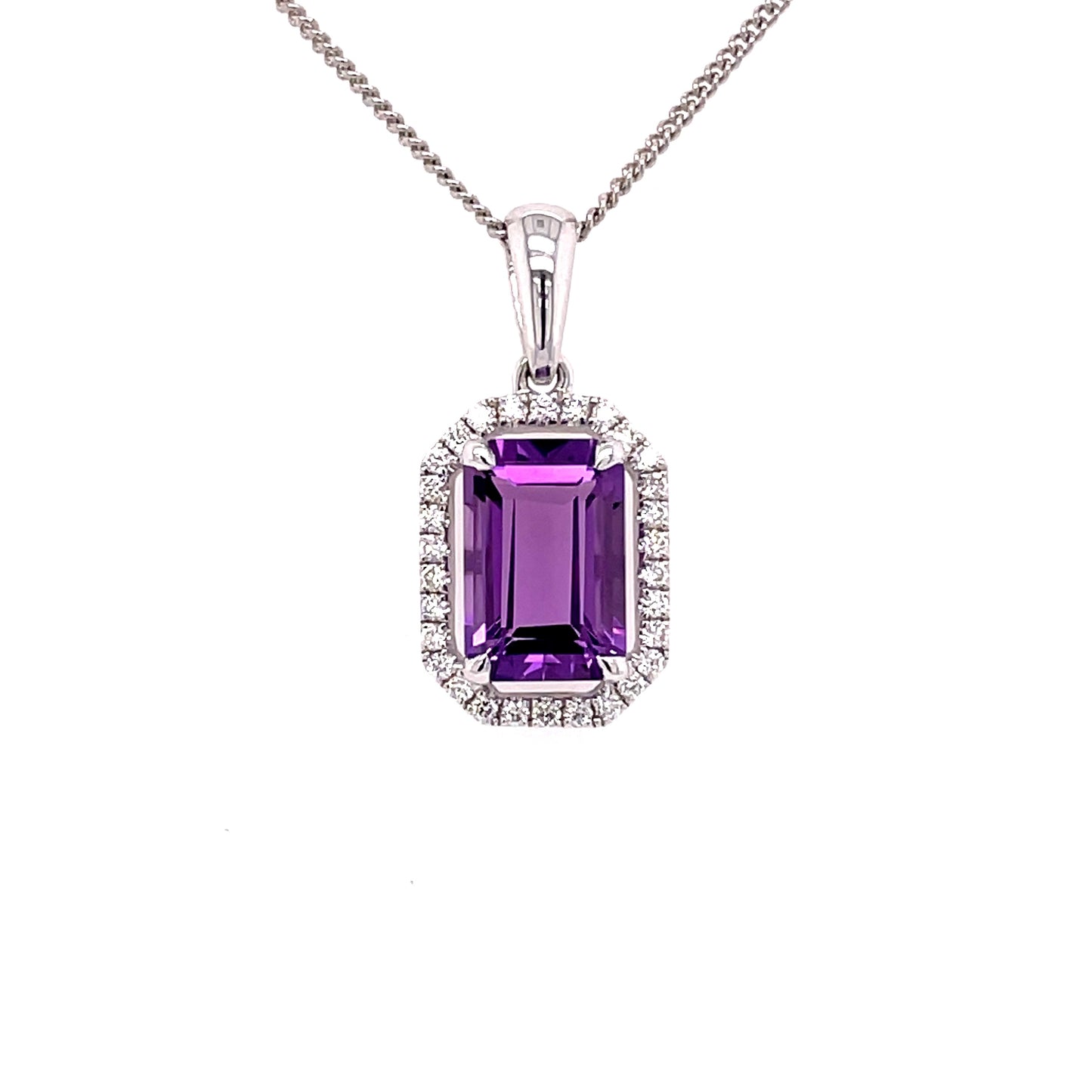 Amethyst and Diamond Halo Style Pendant  Gardiner Brothers