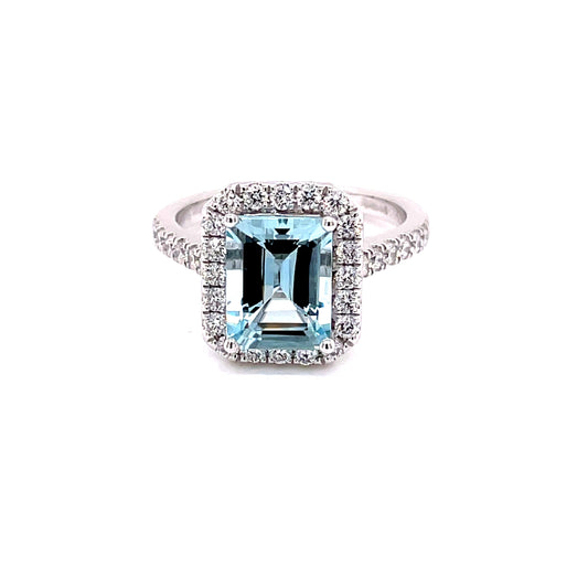 Aquamarine and Diamond Halo Style Ring  Gardiner Brothers