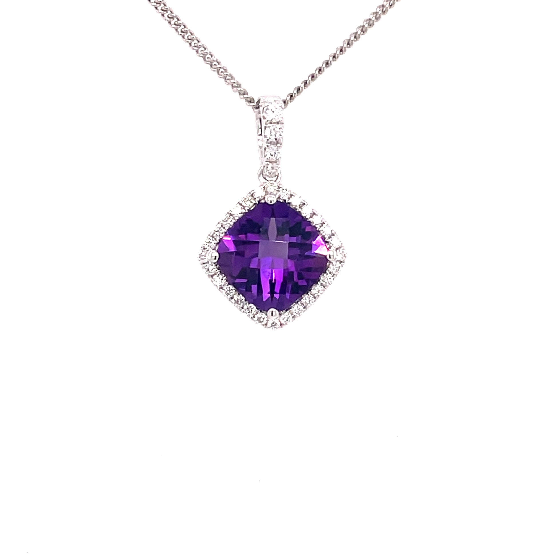 Amethyst and Diamond, Halo Style Pendant  Gardiner Brothers   