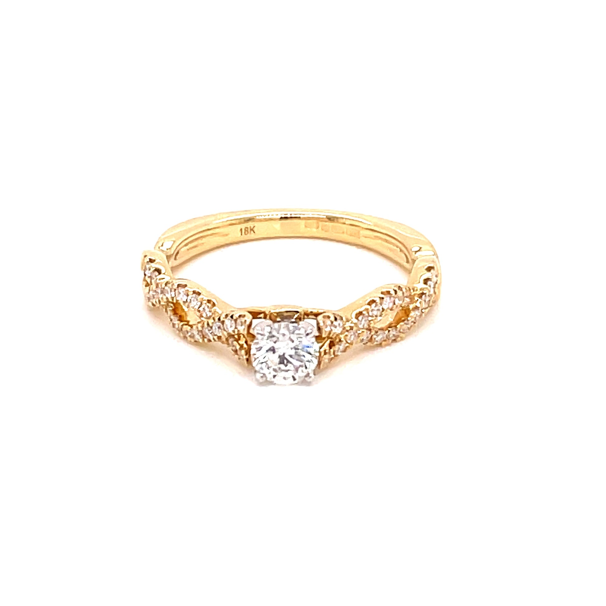 Round Brilliant Cut Diamond Ring With Twisted Diamond Set Shoulders - 0.55cts  Gardiner Brothers