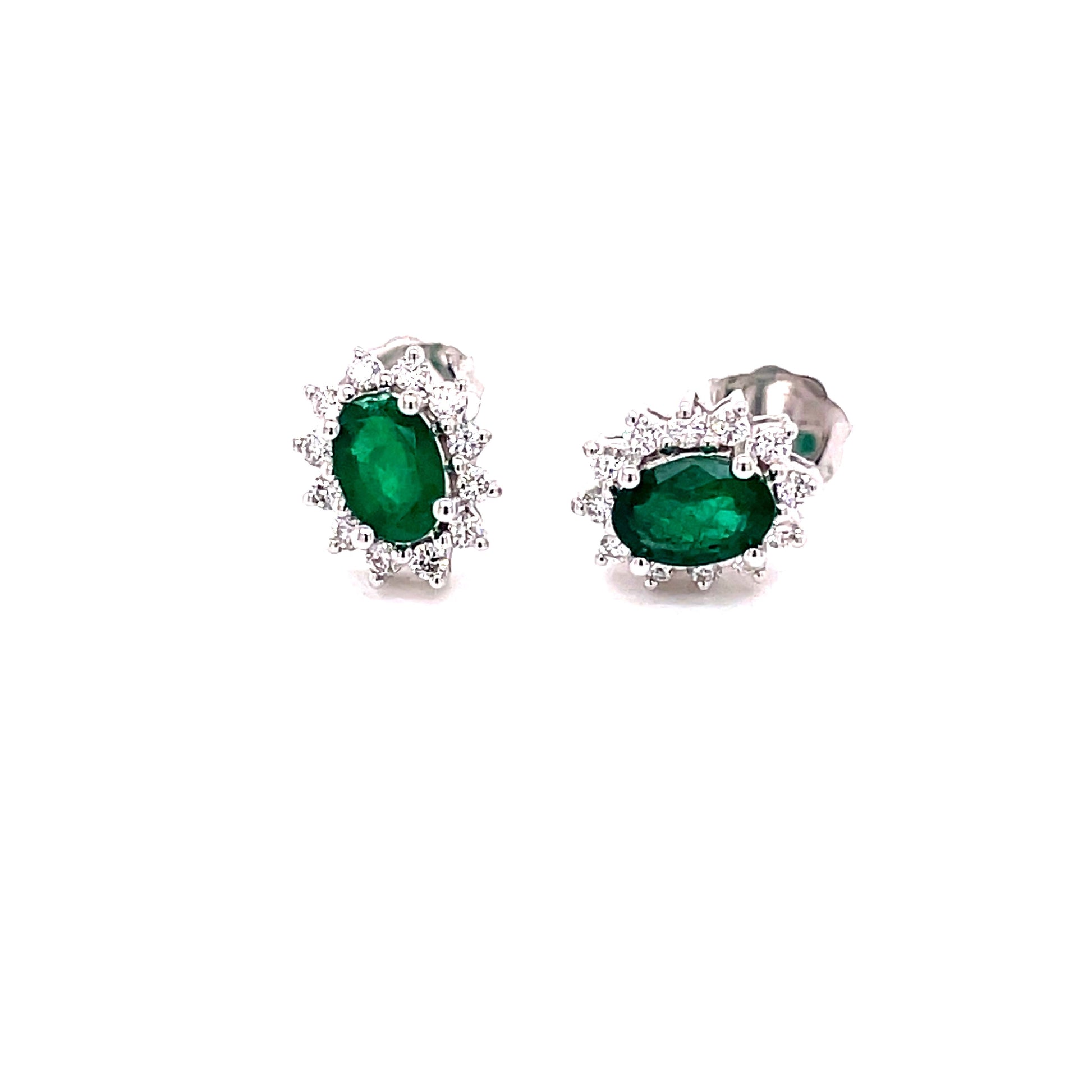 Emerald and Round Brilliant Cut Diamond Cluster Style Earrings  Gardiner Brothers