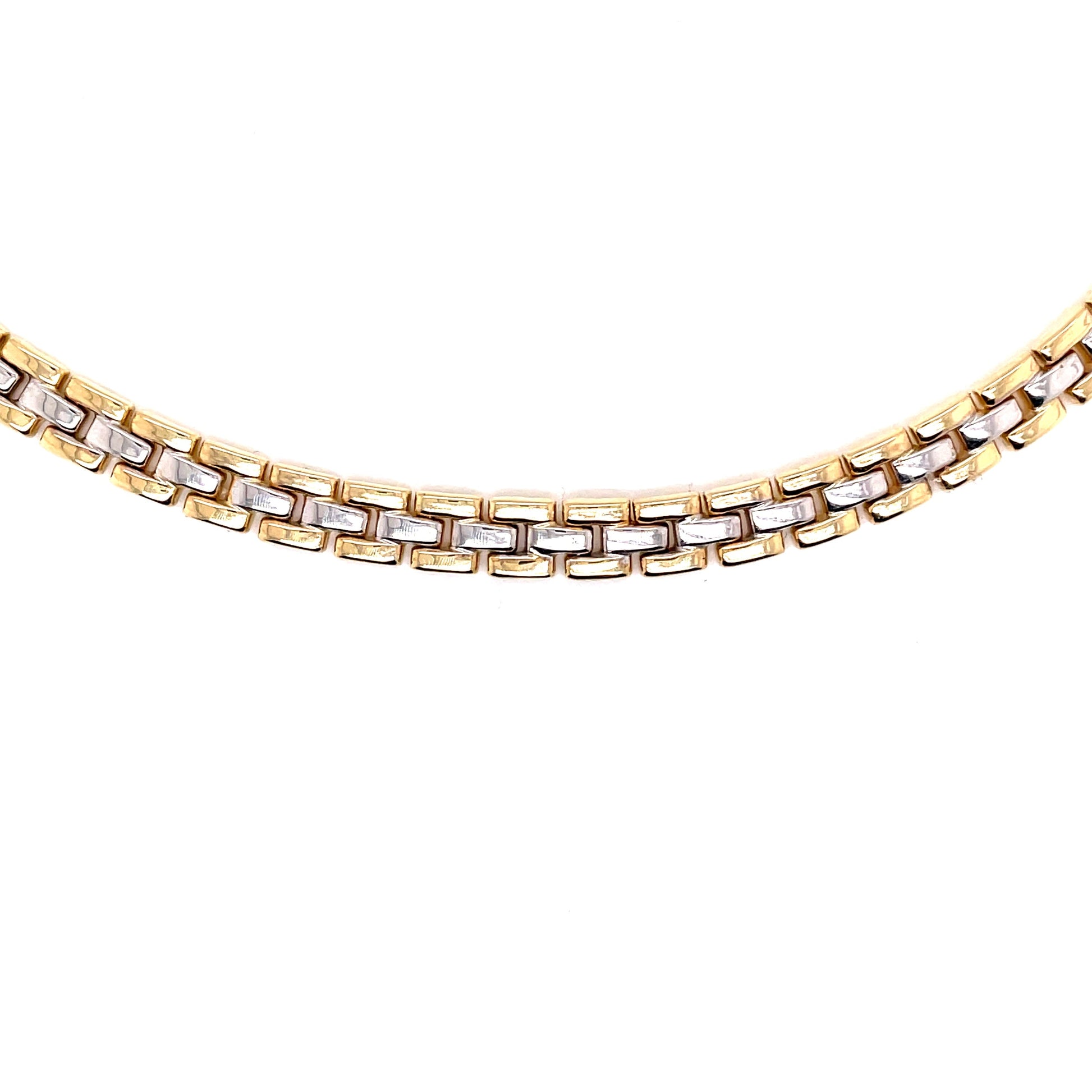 Yellow and White Gold Brick Style Necklet  Gardiner Brothers