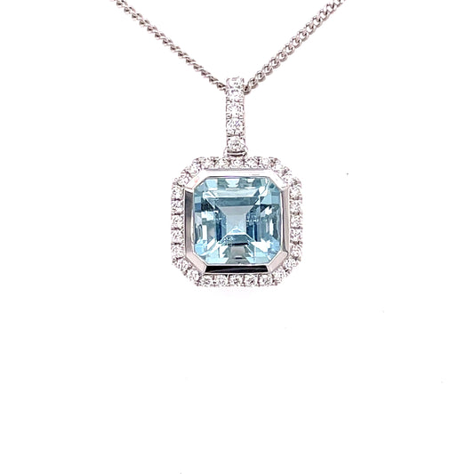 Aquamarine and Diamond Halo Style Pendant  Gardiner Brothers