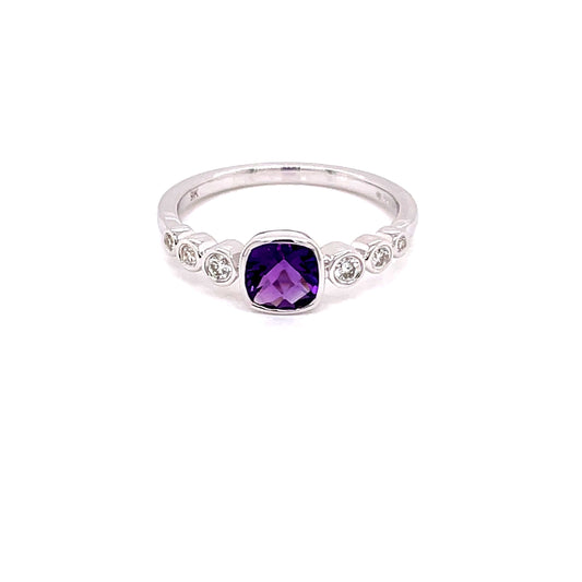 Amethyst and Round Brilliant Cut Diamond Dress Ring  Gardiner Brothers