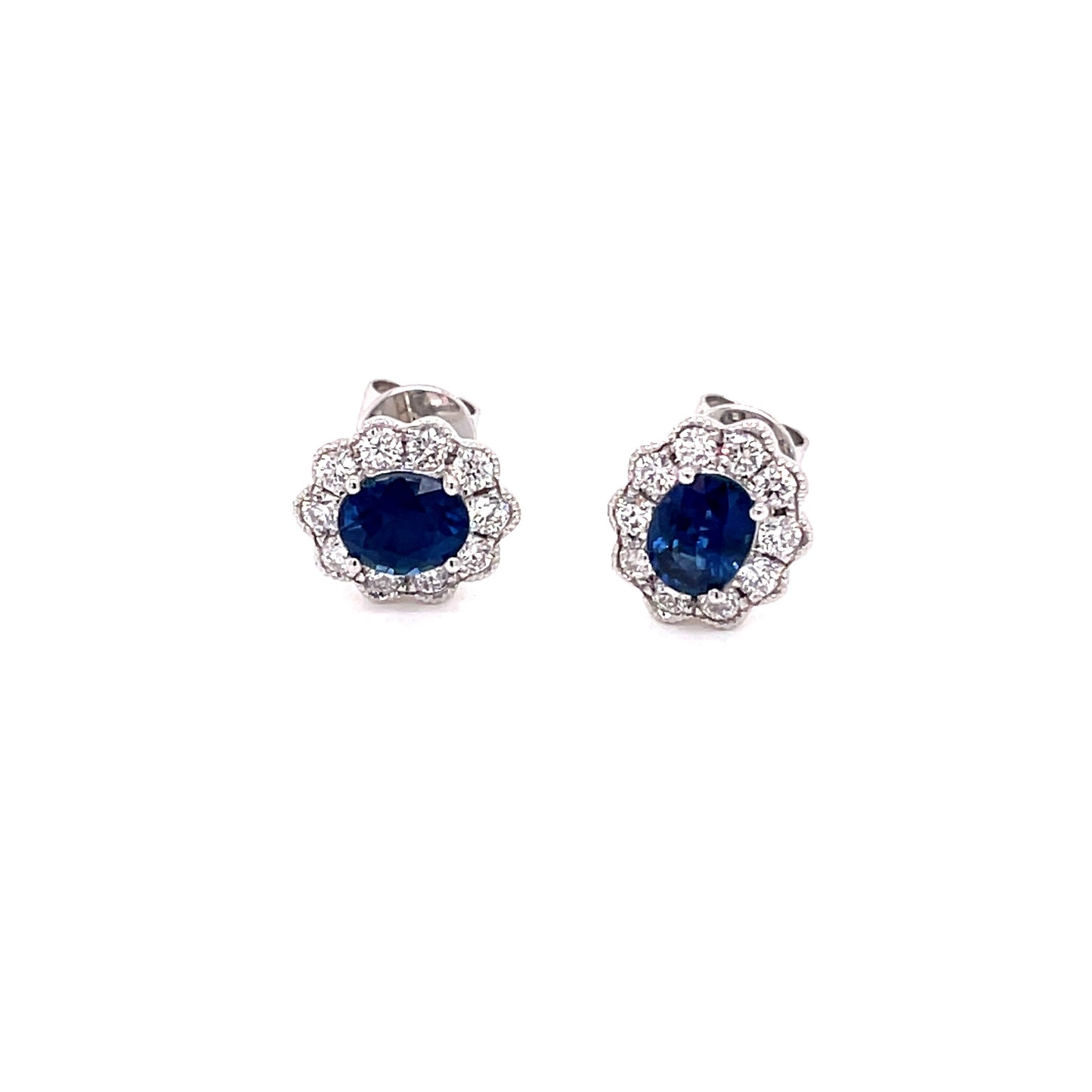 Sapphire and Round Brilliant Cut Diamond Cluster Style Earrings  Gardiner Brothers