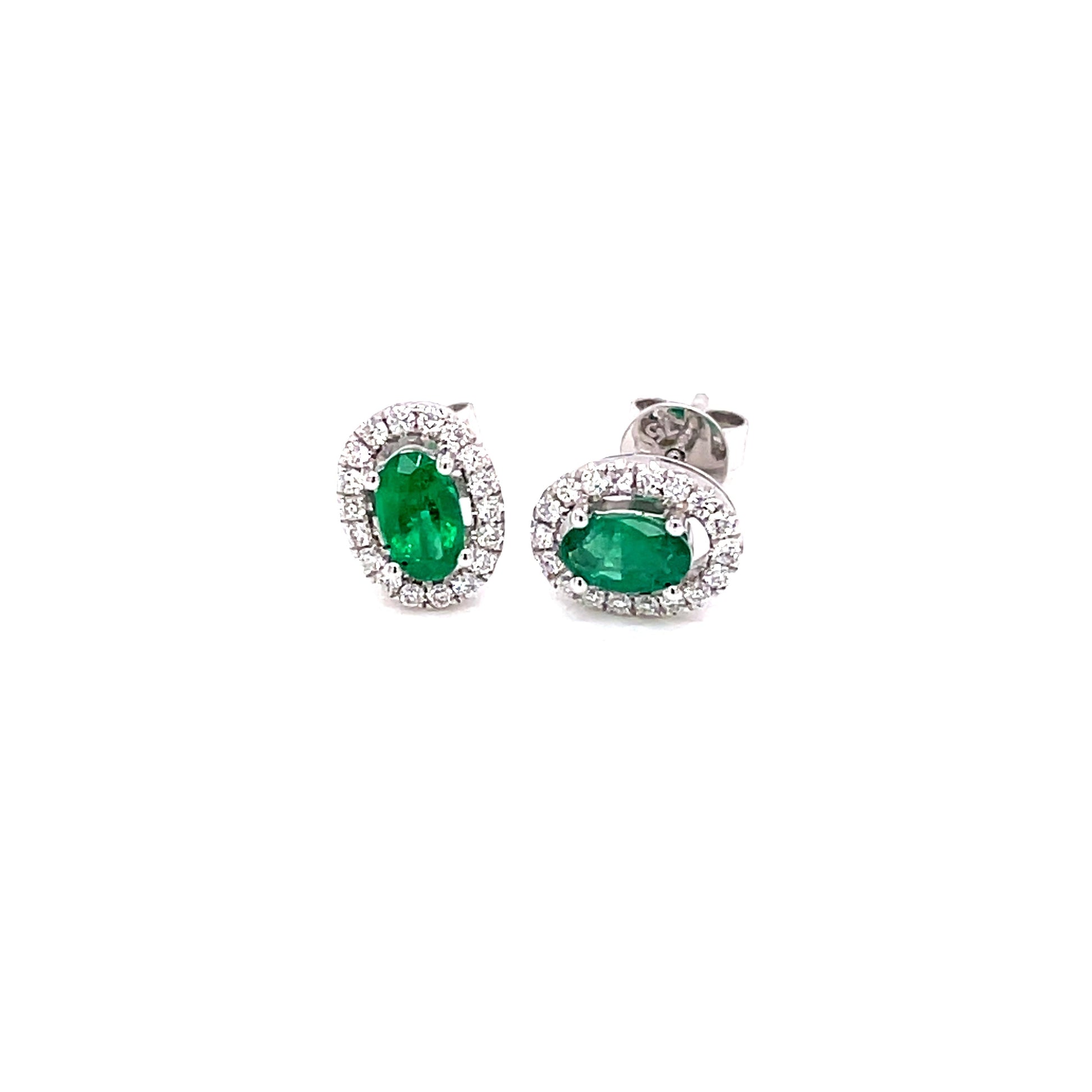 Emerald and Round Brilliant Cut Diamond Halo Style Earrings  Gardiner Brothers