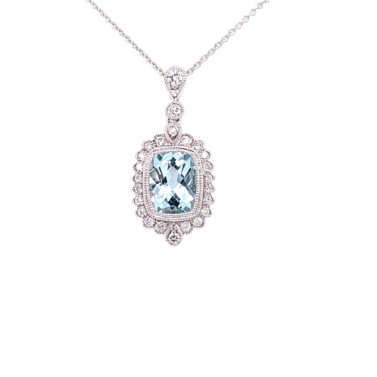 Aquamarine and Diamond Vintage Style Pendant  Gardiner Brothers