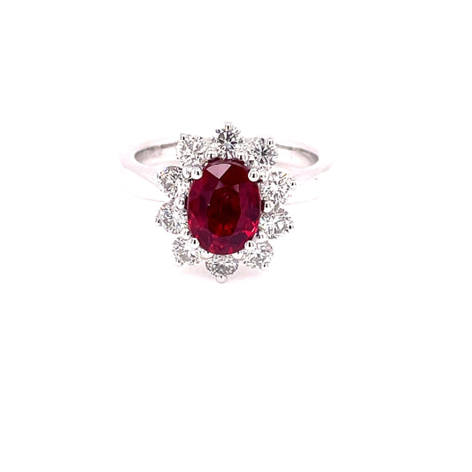 Ruby and Round Brilliant Cut Diamond Cluster Style Ring  Gardiner Brothers