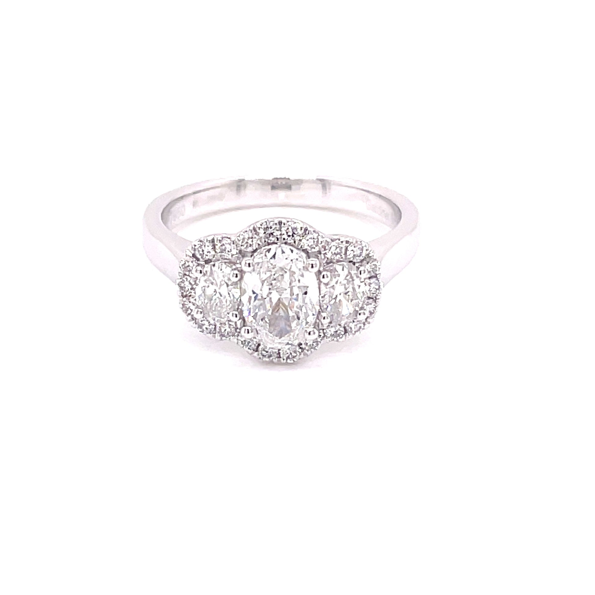 Oval Shaped Diamond 3 Stone Halo Style Ring - 1.26cts  Gardiner Brothers