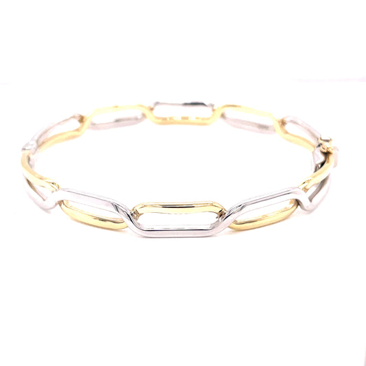 Yellow and White Gold Oblong Shaped Bangle  Gardiner Brothers