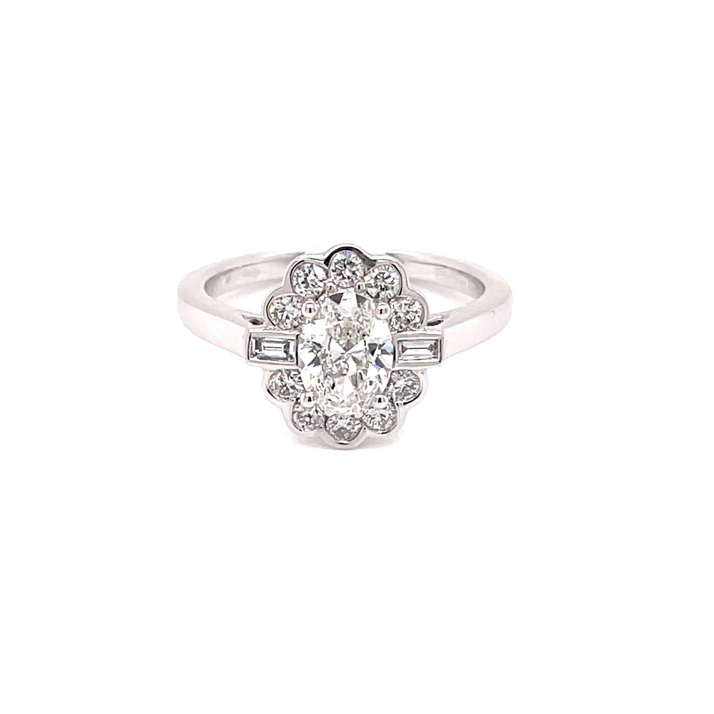 Oval Diamond Cluster Ring Surrounded By Round Brilliant and Baguette Cut Diamonds - 1.15cts  Gardiner Brothers