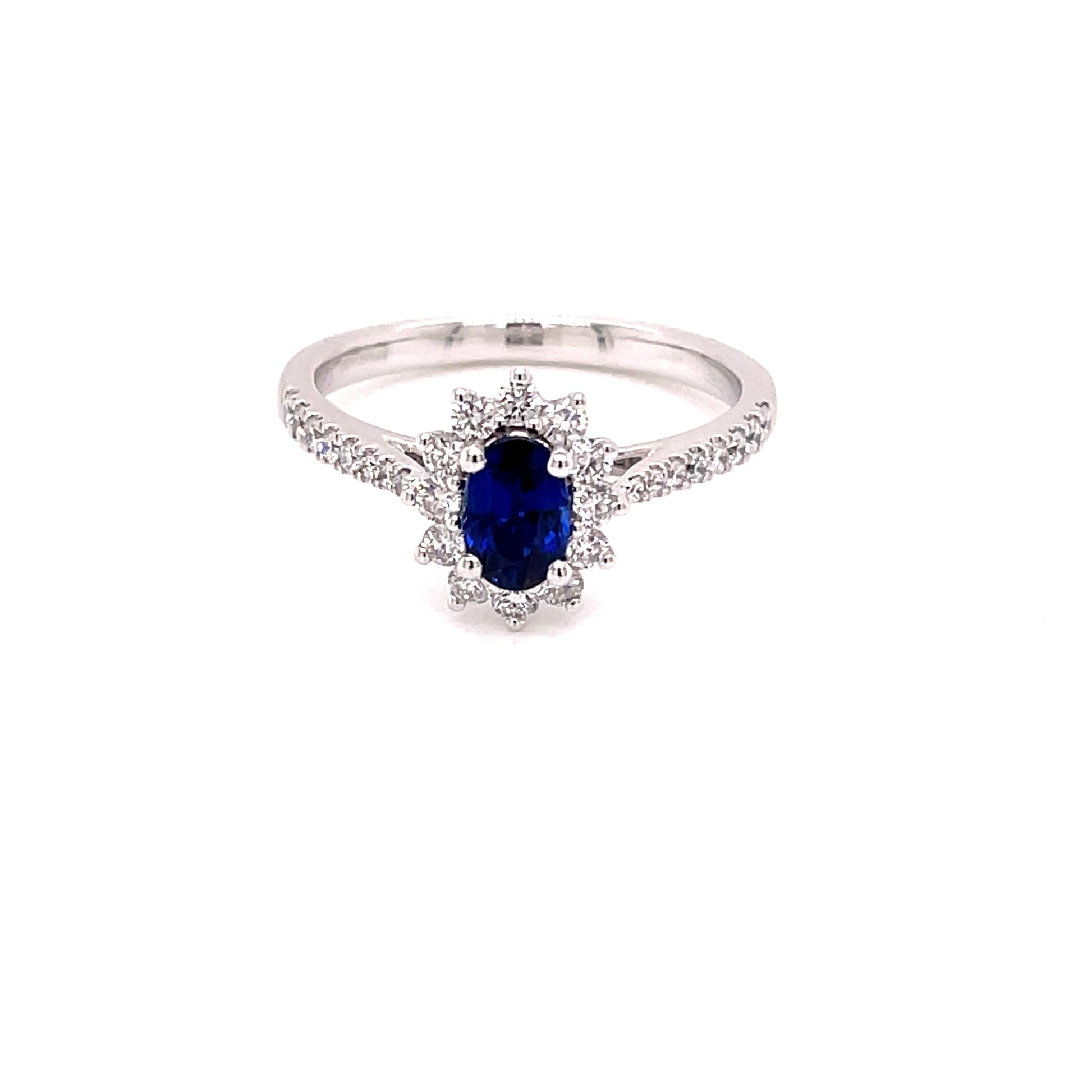 Sapphire and diamond Cluster Style Ring With Diamond Set Shoulders  Gardiner Brothers