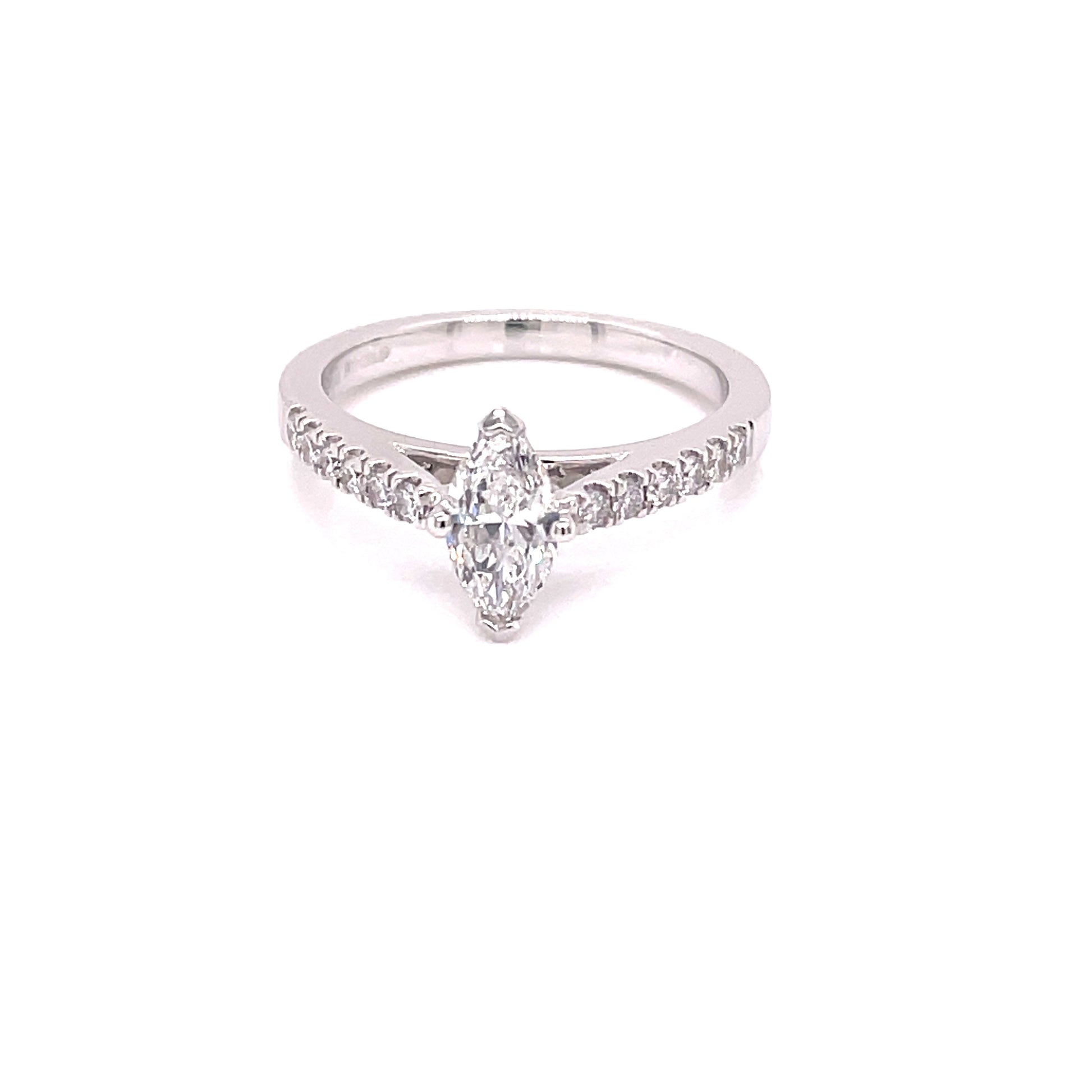 Marquise Cut Diamond Solitaire with Diamond set Shoulders - 0.72cts  Gardiner Brothers