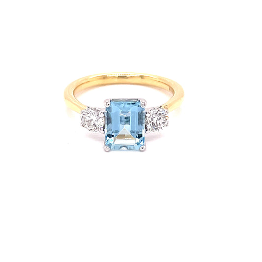 Aquamarine and Round Brilliant Cut Diamond 3 Stone Ring  Gardiner Brothers