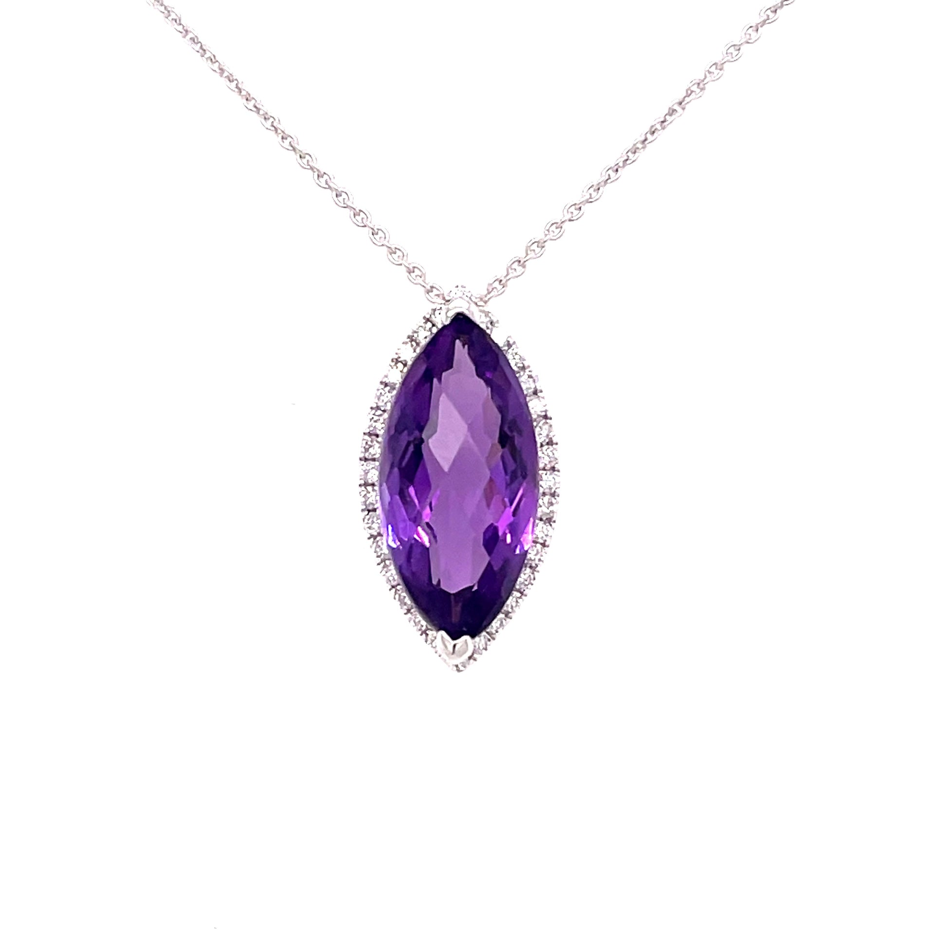 Amethyst and round Brilliant Cut Diamond Halo Pendant  Gardiner Brothers