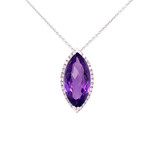 Amethyst and round Brilliant Cut Diamond Halo Pendant  Gardiner Brothers