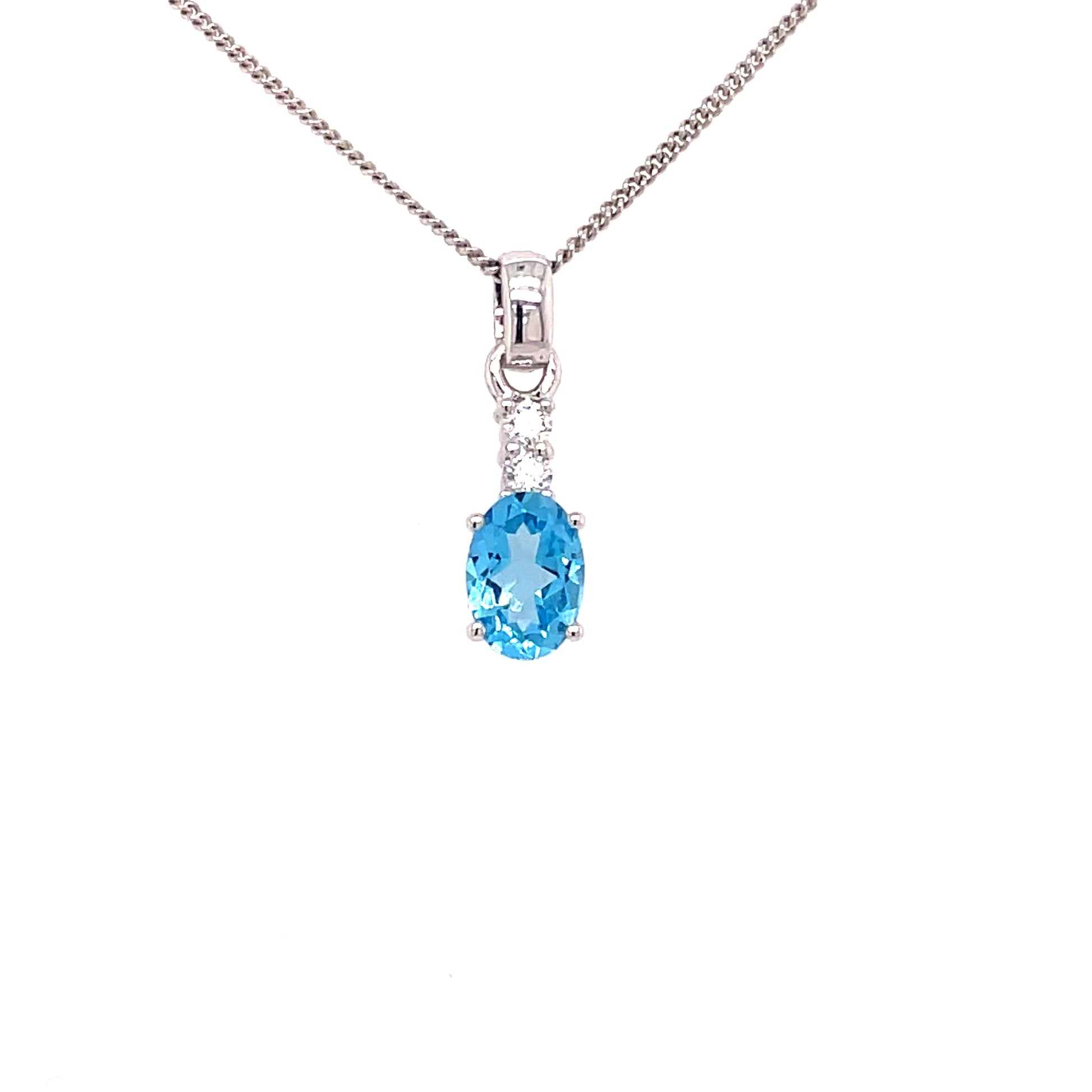 White Gold Topaz and Diamond Drop Pendant  Gardiner Brothers