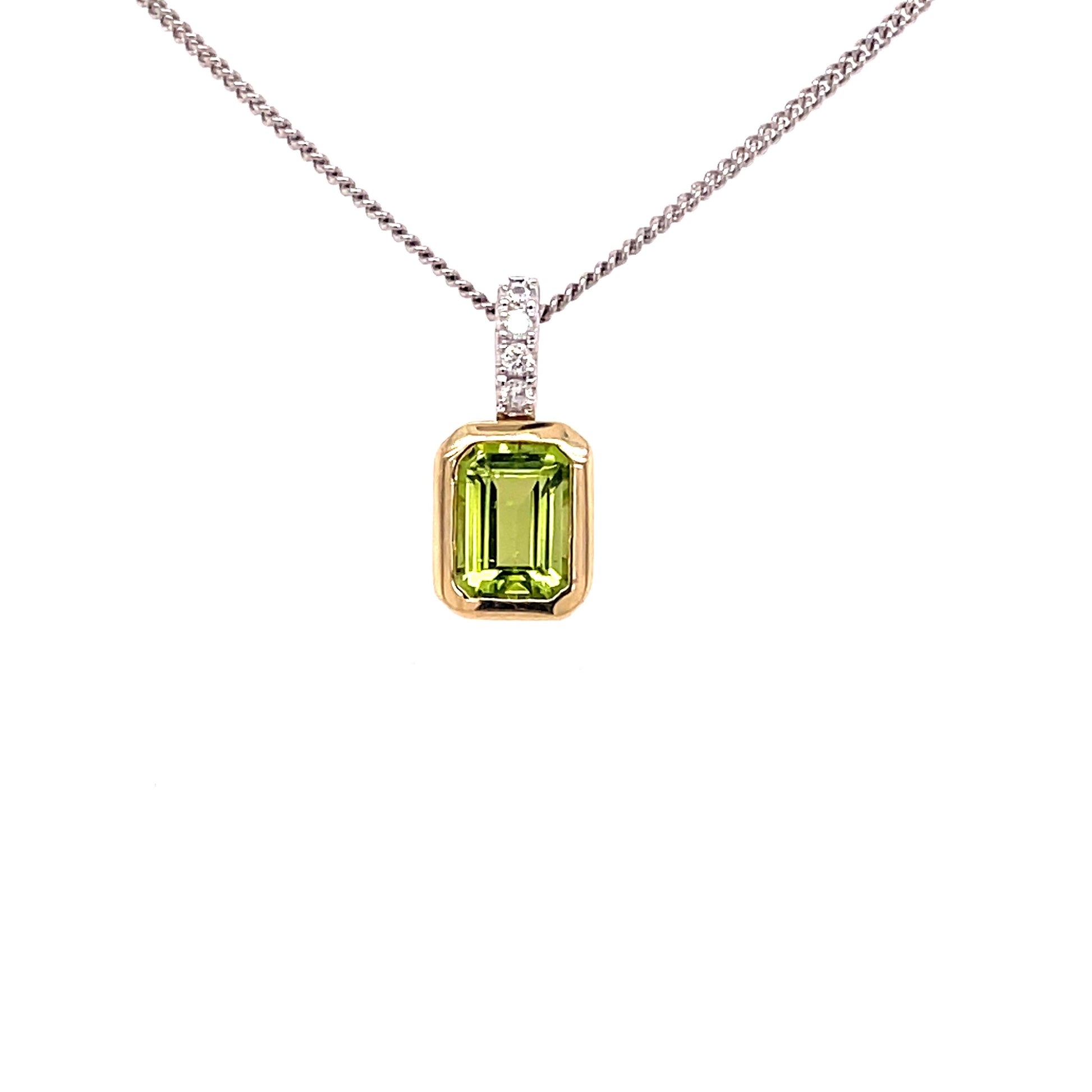 Peridot and Round Brilliant Cut Diamond Pendant  Gardiner Brothers