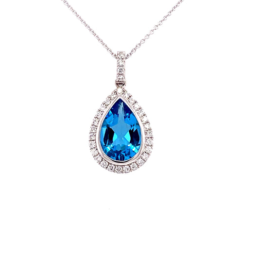 Blue Topaz and Round Brilliant Cut Diamond Pendant  Gardiner Brothers