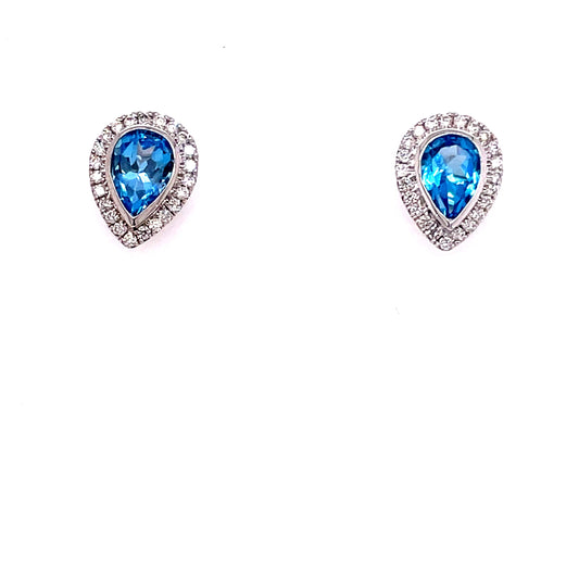 Topaz and Round brilliant Cut Diamond Halo Style Earrings  Gardiner Brothers