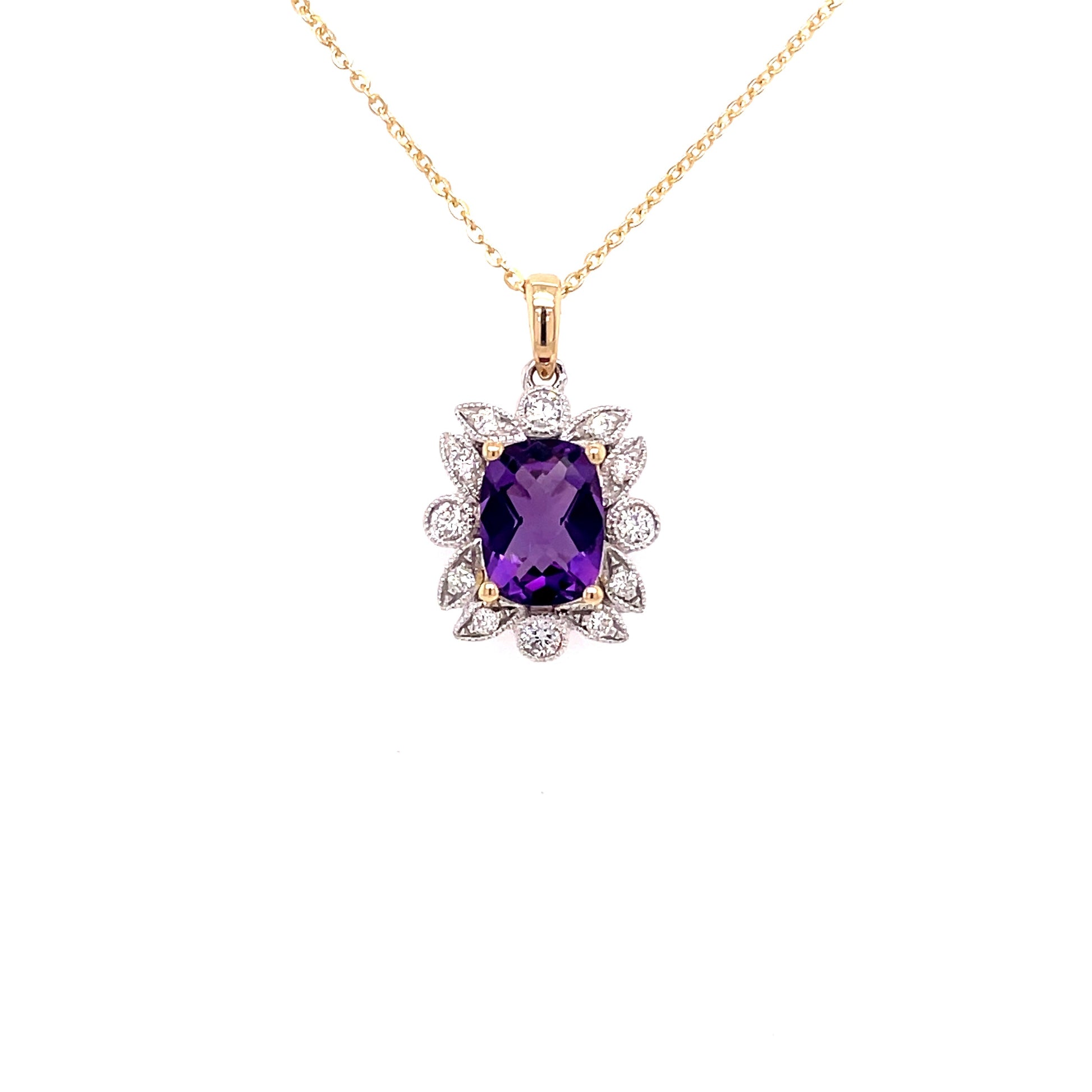 Amethyst and Diamond Vintage Style Pendant  Gardiner Brothers