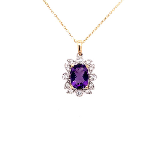 Amethyst and Diamond Vintage Style Pendant  Gardiner Brothers