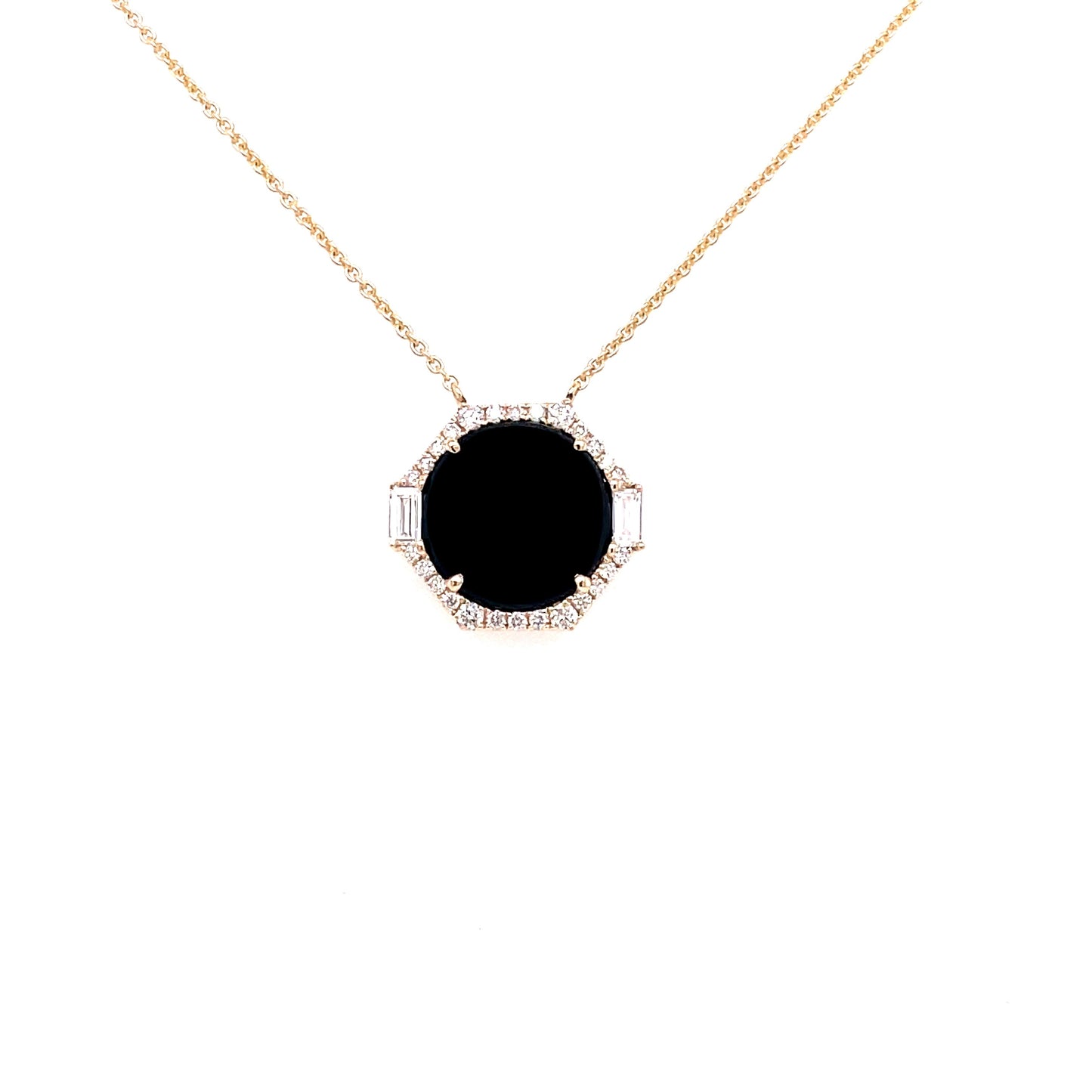 Yellow Gold, Black Onyx and Diamond Pendant  Gardiner Brothers   