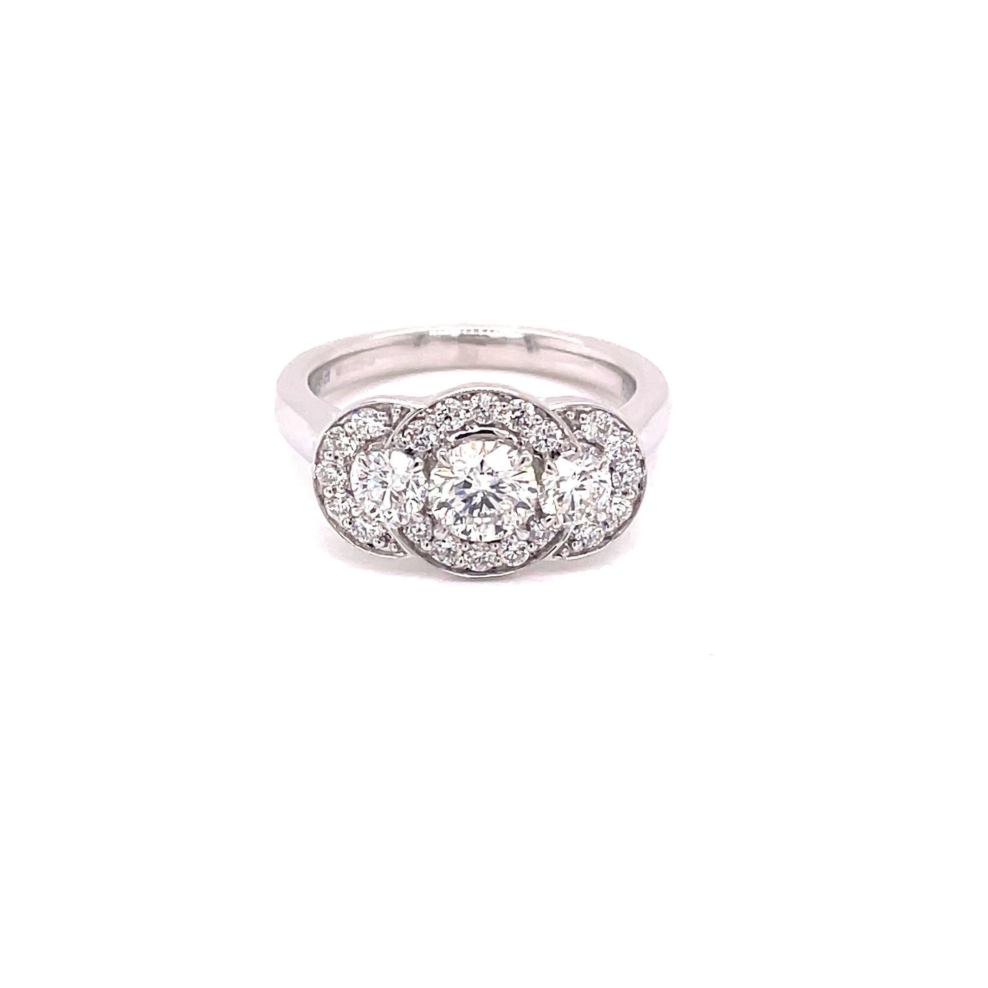 Aurora Cut Diamond 3 Stone Halo Style Ring - 1.20cts  Gardiner Brothers