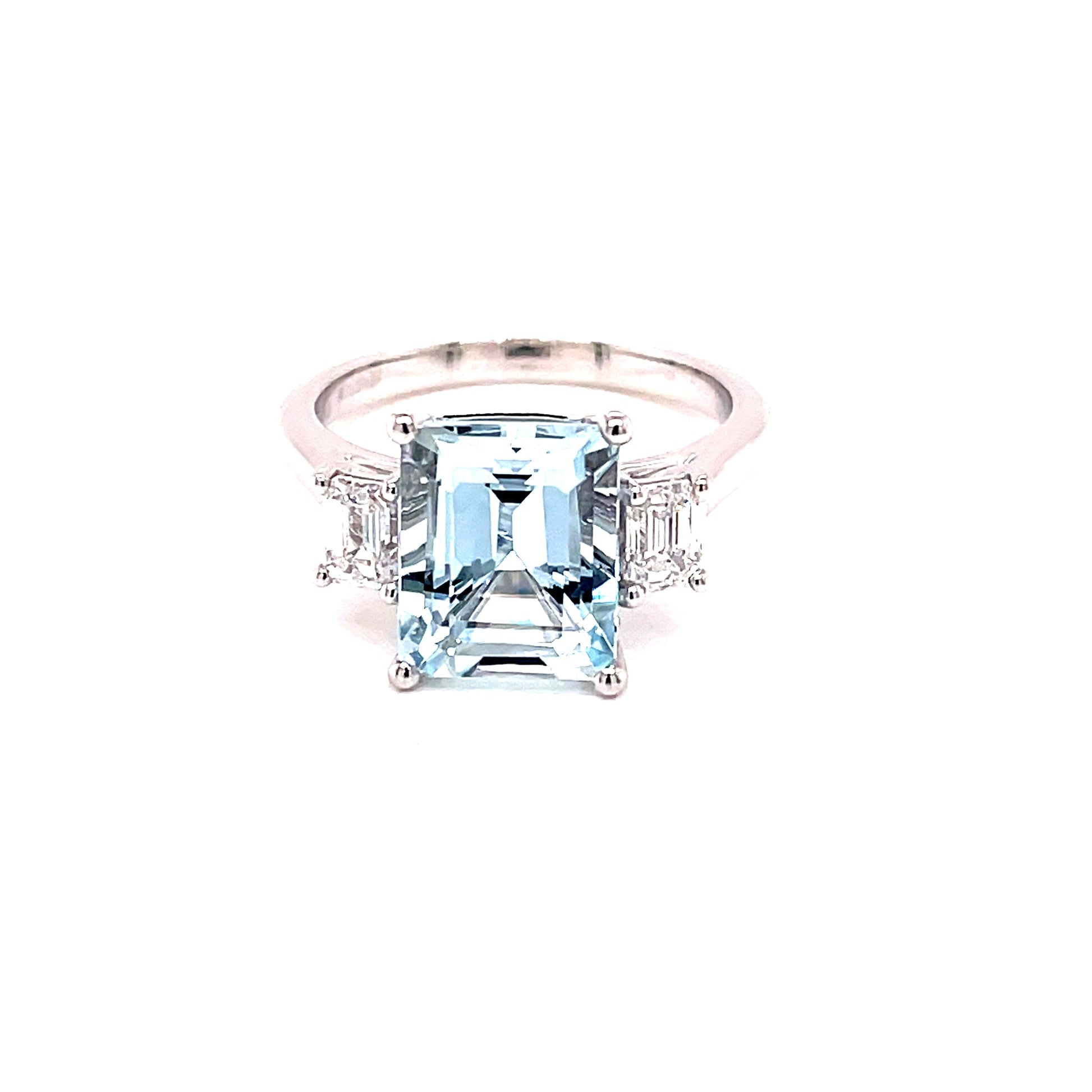 Aquamarine and Emerald Cut Diamond 3 Stone Ring  Gardiner Brothers