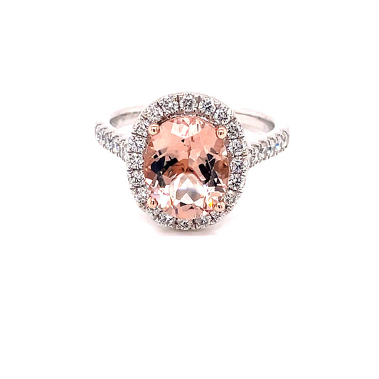 Morganite and Round Brilliant Cut Diamond Halo Style Ring  Gardiner Brothers