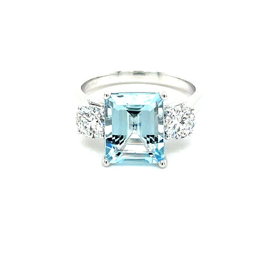 Aquamarine and Round Brilliant Cut Diamond 3 Stone Ring  Gardiner Brothers