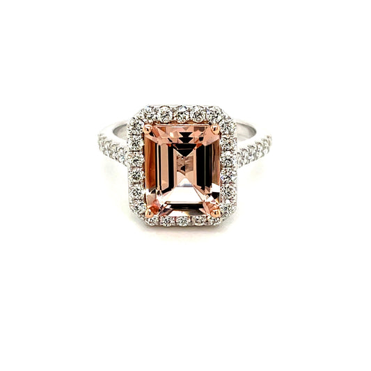 Morganite and Diamond Halo Style Ring  Gardiner Brothers