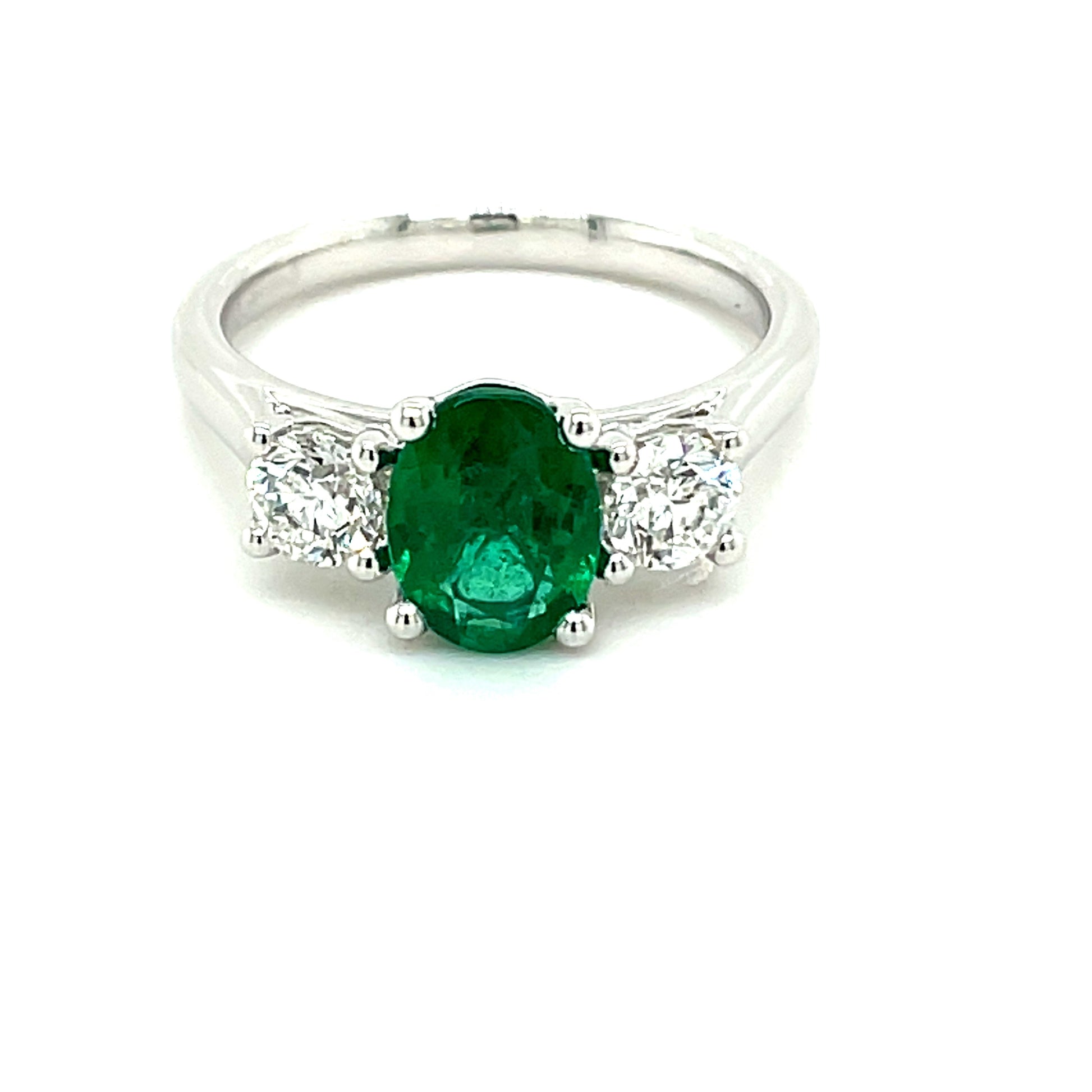 Emerald and Round Brilliant Cut Diamond 3 Stone Ring  Gardiner Brothers