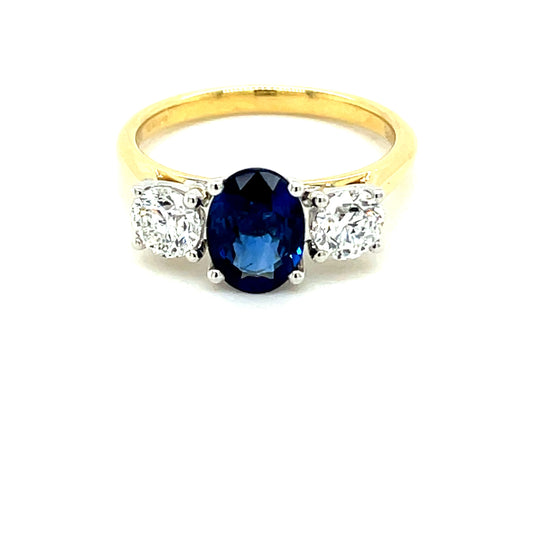 Sapphire and Round Brilliant Cut Diamond 3 Stone Ring  Gardiner Brothers