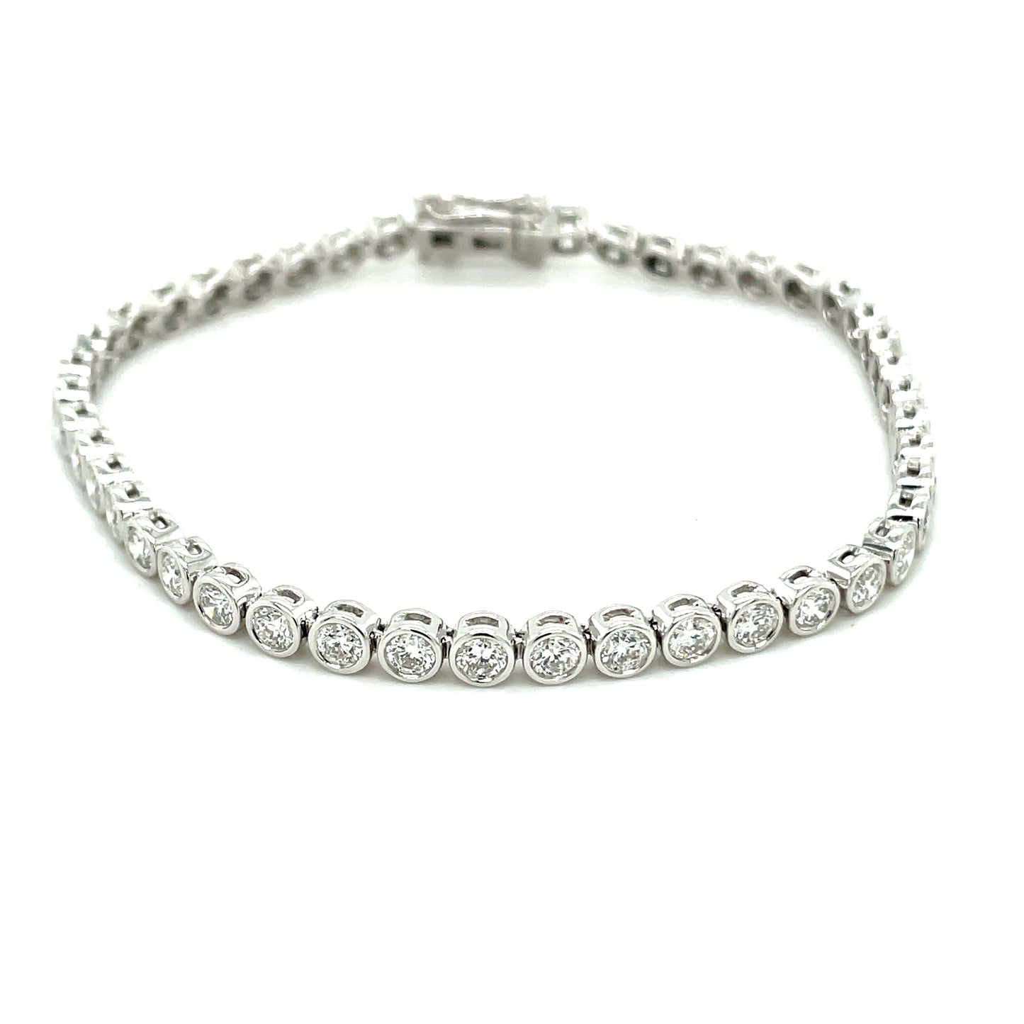 Round Brilliant Cut Diamond Rub-over Style Tennis Bracelet - 4.02cts  Gardiner Brothers