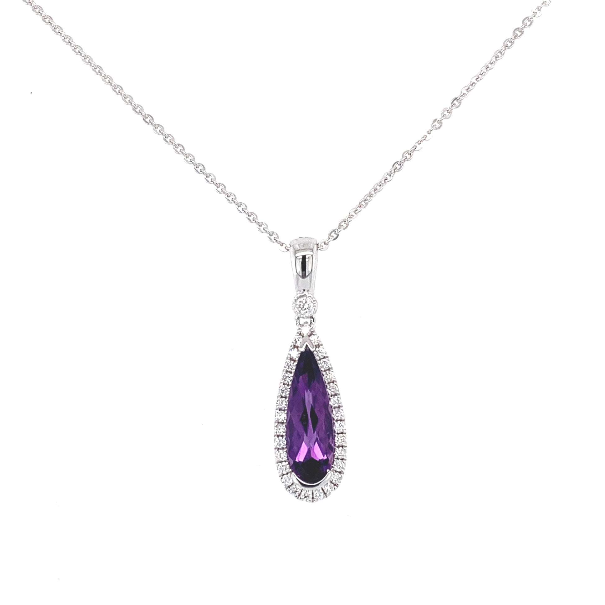 Amethyst and Diamond Halo Style Pendant  Gardiner Brothers