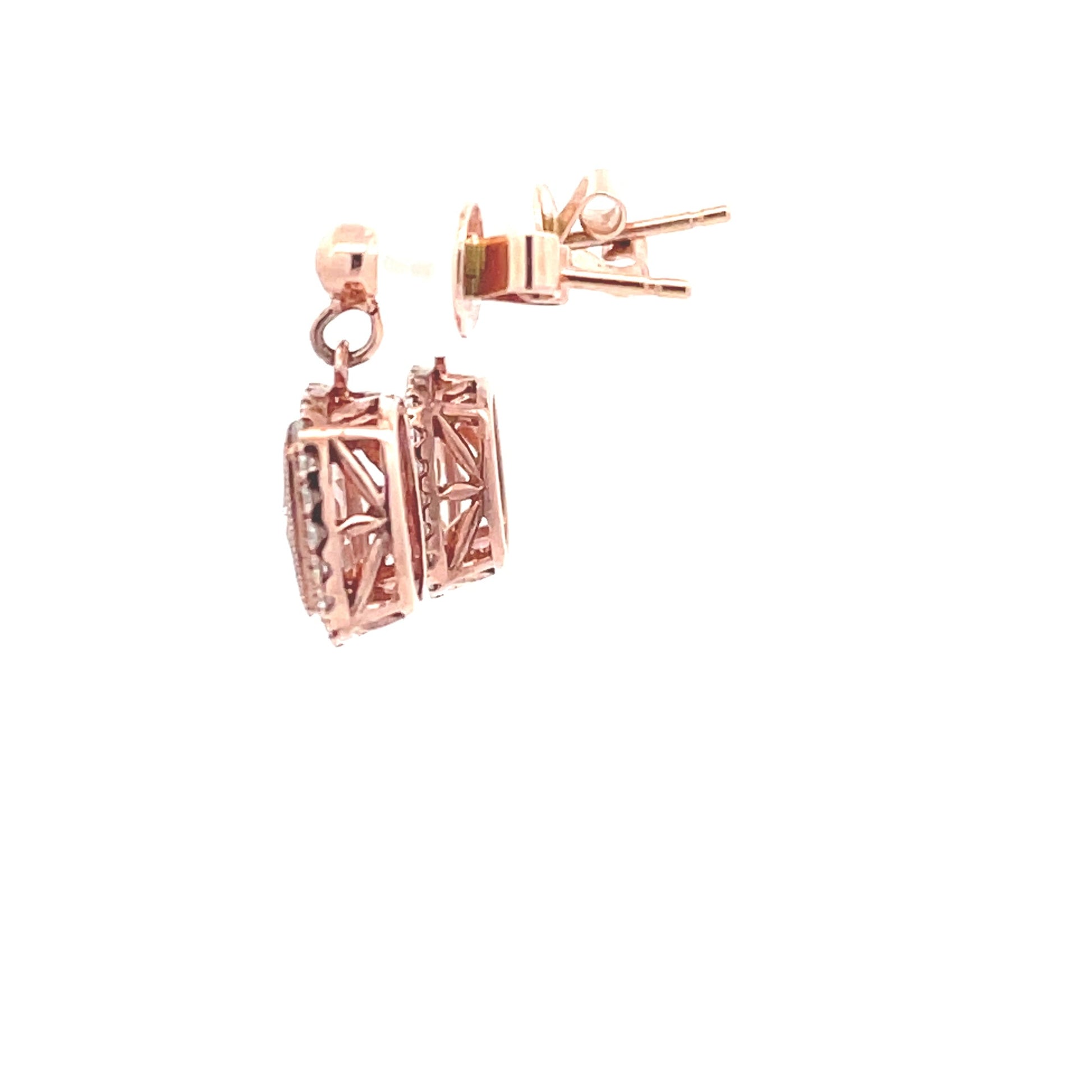 Rose Gold, Morganite and Diamond Halo Style Earrings  Gardiner Brothers   