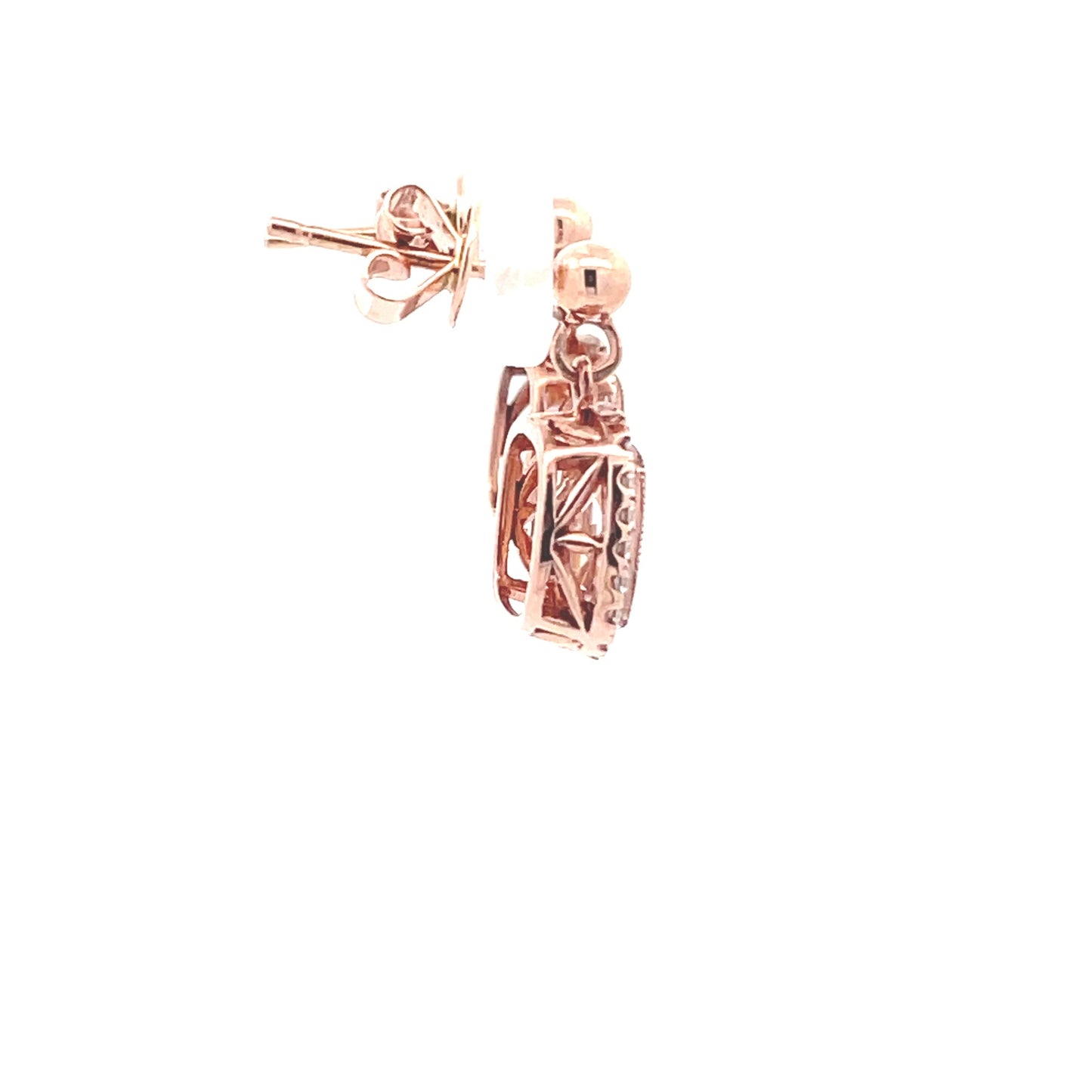 Rose Gold, Morganite and Diamond Halo Style Earrings  Gardiner Brothers   