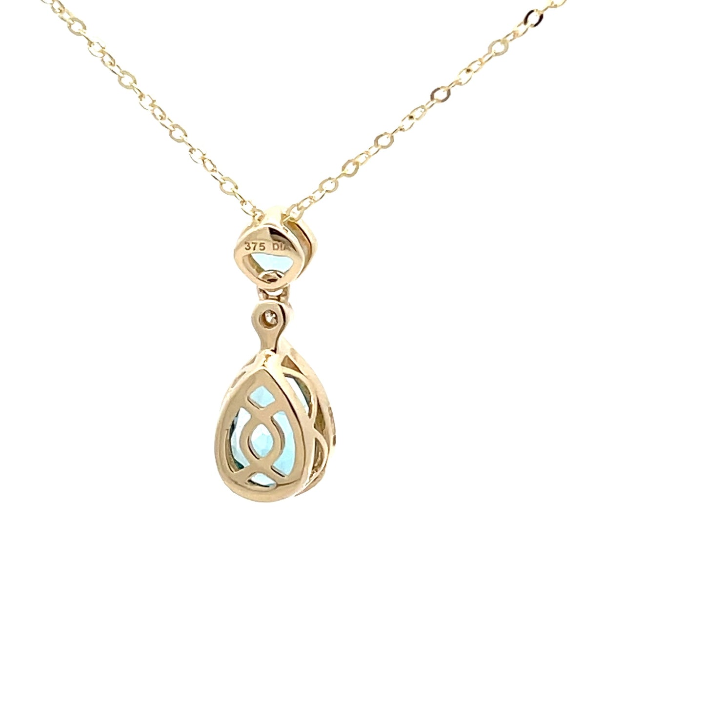 Yellow Gold Swiss Blue Topaz & Diamond Drop Pendant Necklace  Gardiner Brothers