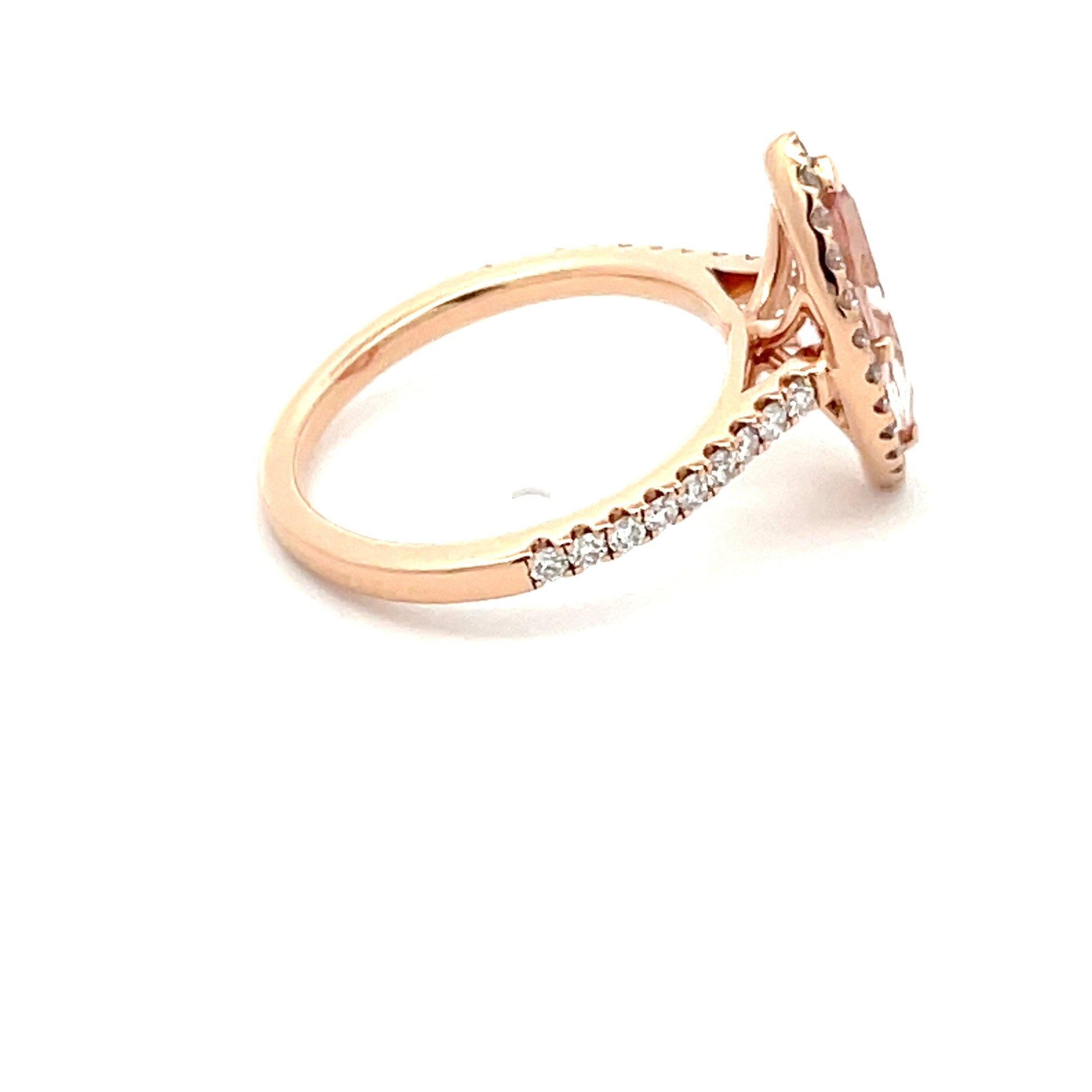 Rose Gold, Morganite and Diamond Halo Style Ring  Gardiner Brothers   