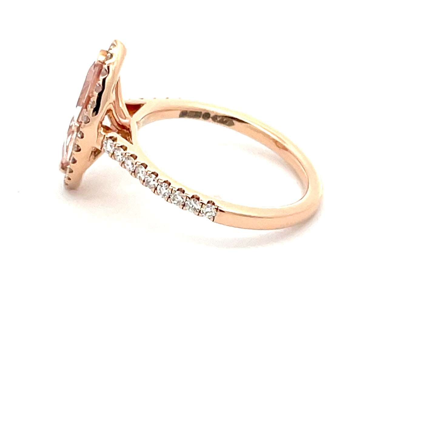 Rose Gold, Morganite and Diamond Halo Style Ring  Gardiner Brothers   