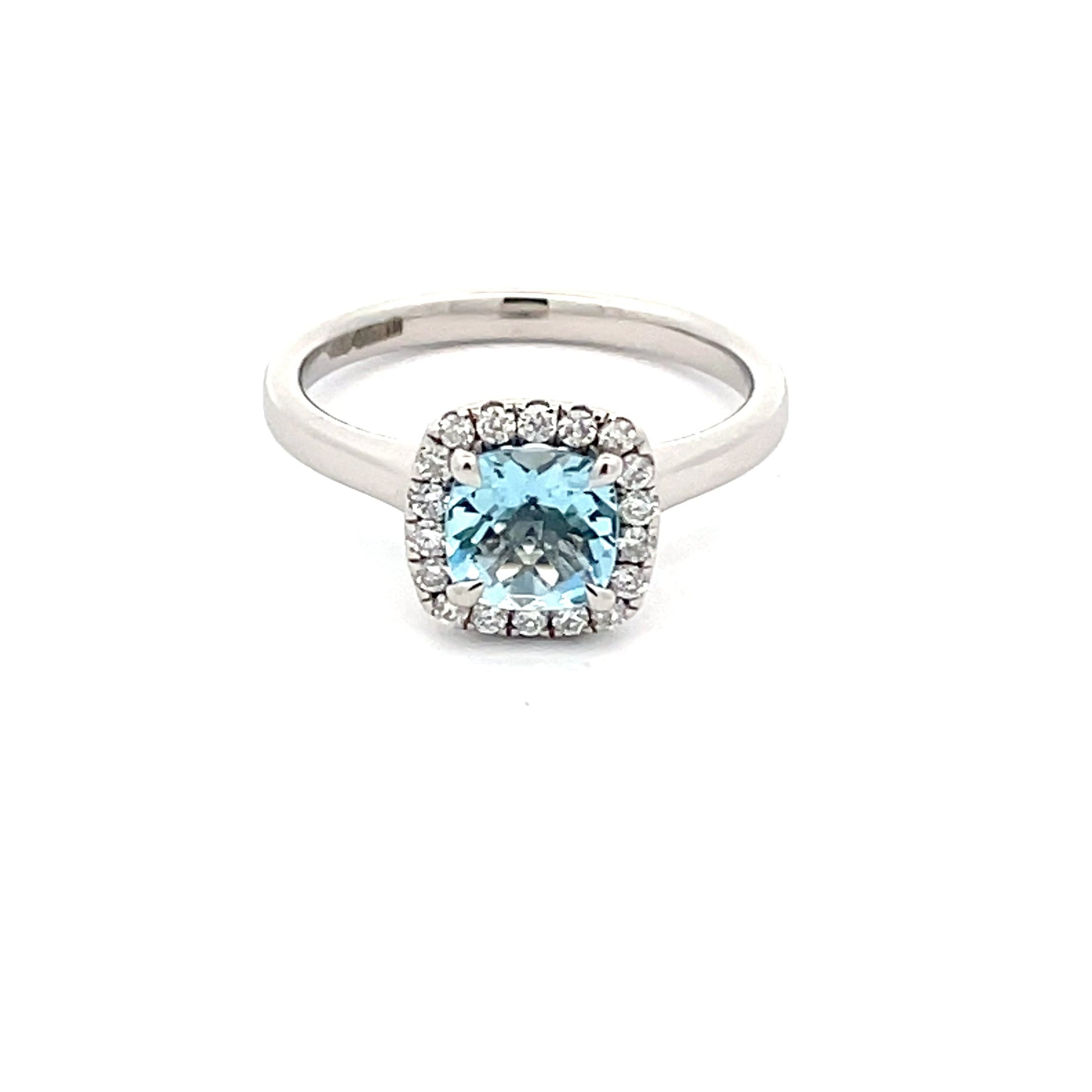 Aquamarine and Round Brilliant Cut Diamond Halo Ring  Gardiner Brothers