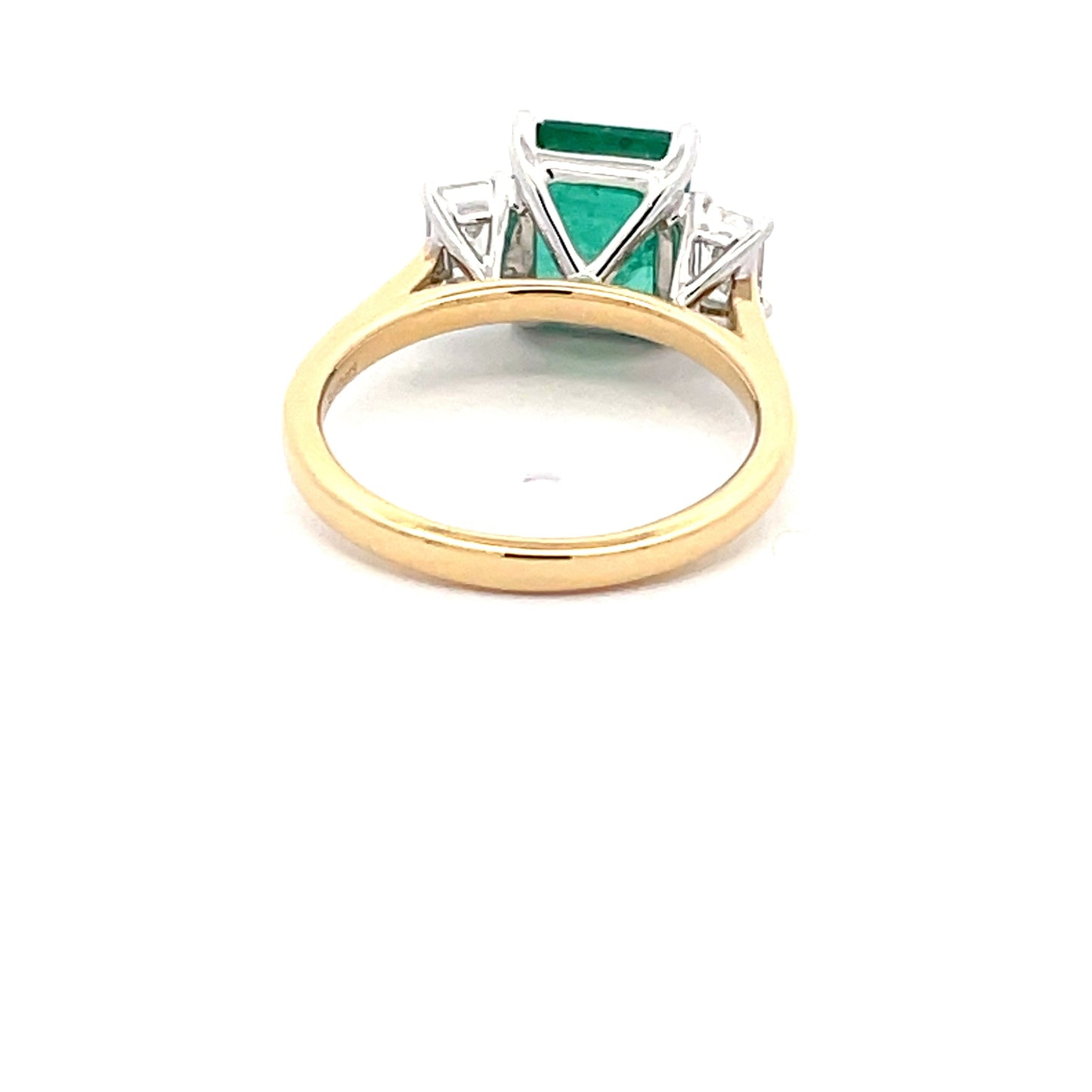 Octagonal Emerald and Emerald Cut Diamond 3 Stone Ring  Gardiner Brothers