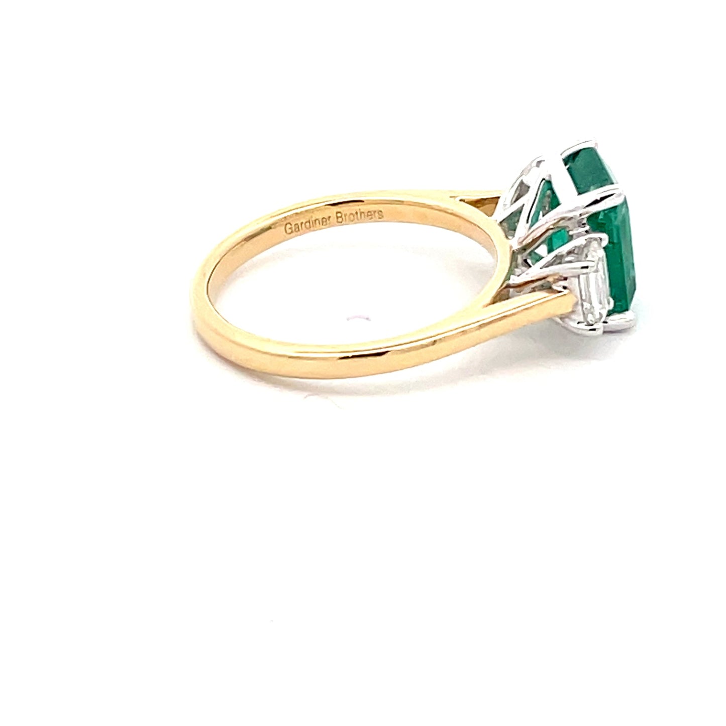 Octagonal Emerald and Emerald Cut Diamond 3 Stone Ring  Gardiner Brothers