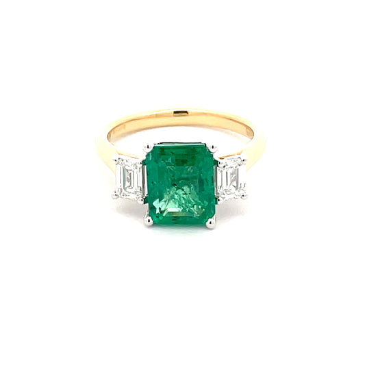 Octagonal Emerald and Emerald Cut Diamond 3 Stone Ring  Gardiner Brothers