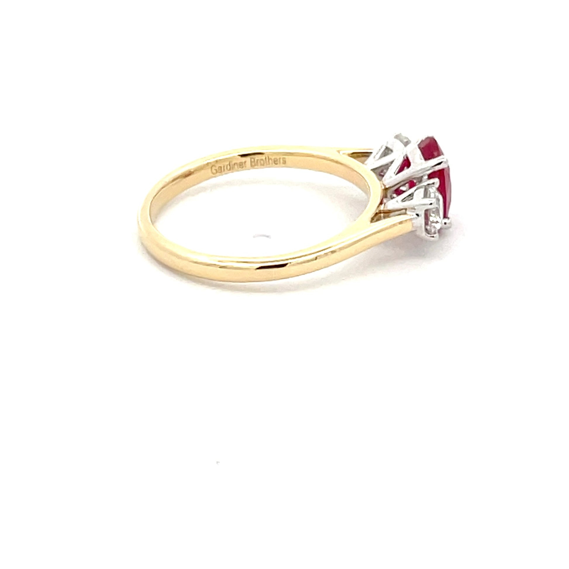 Ruby and Round Brilliant Cut Diamond 3 Stone Ring  Gardiner Brothers