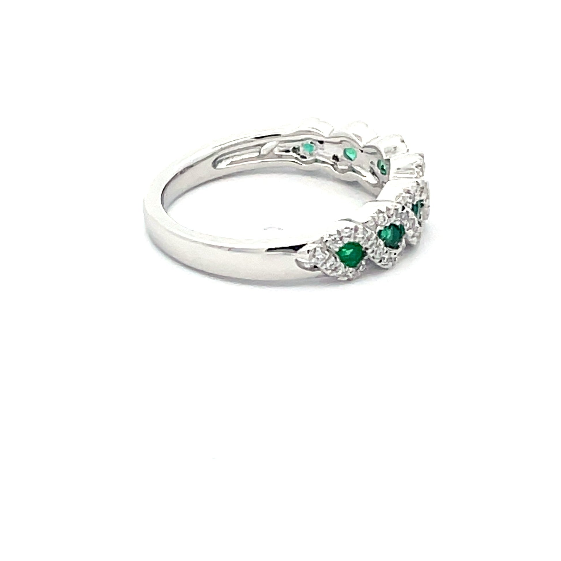 Emerald and Round Brilliant Cut Diamond Halo Style Dress Ring  Gardiner Brothers