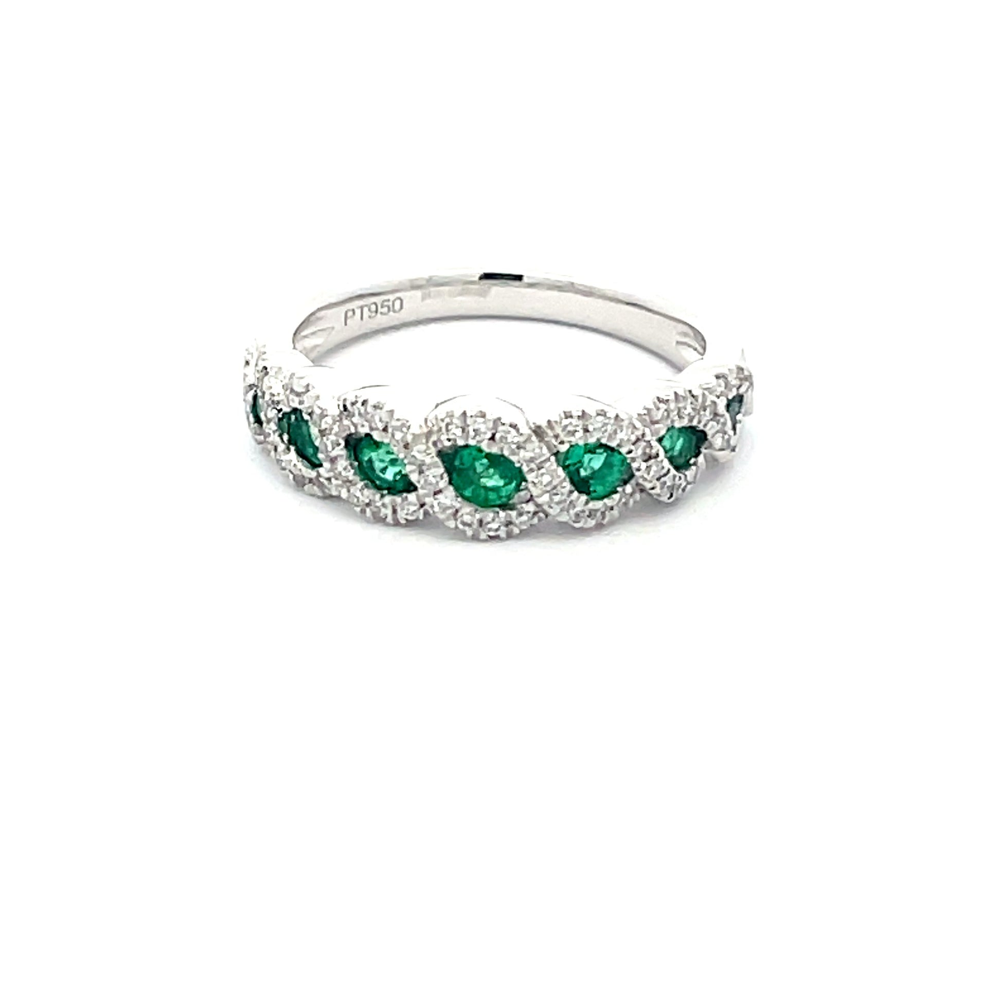 Emerald and Round Brilliant Cut Diamond Halo Style Dress Ring  Gardiner Brothers