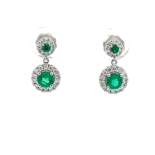 Emerald and diamond drop halo style earrings  Gardiner Brothers